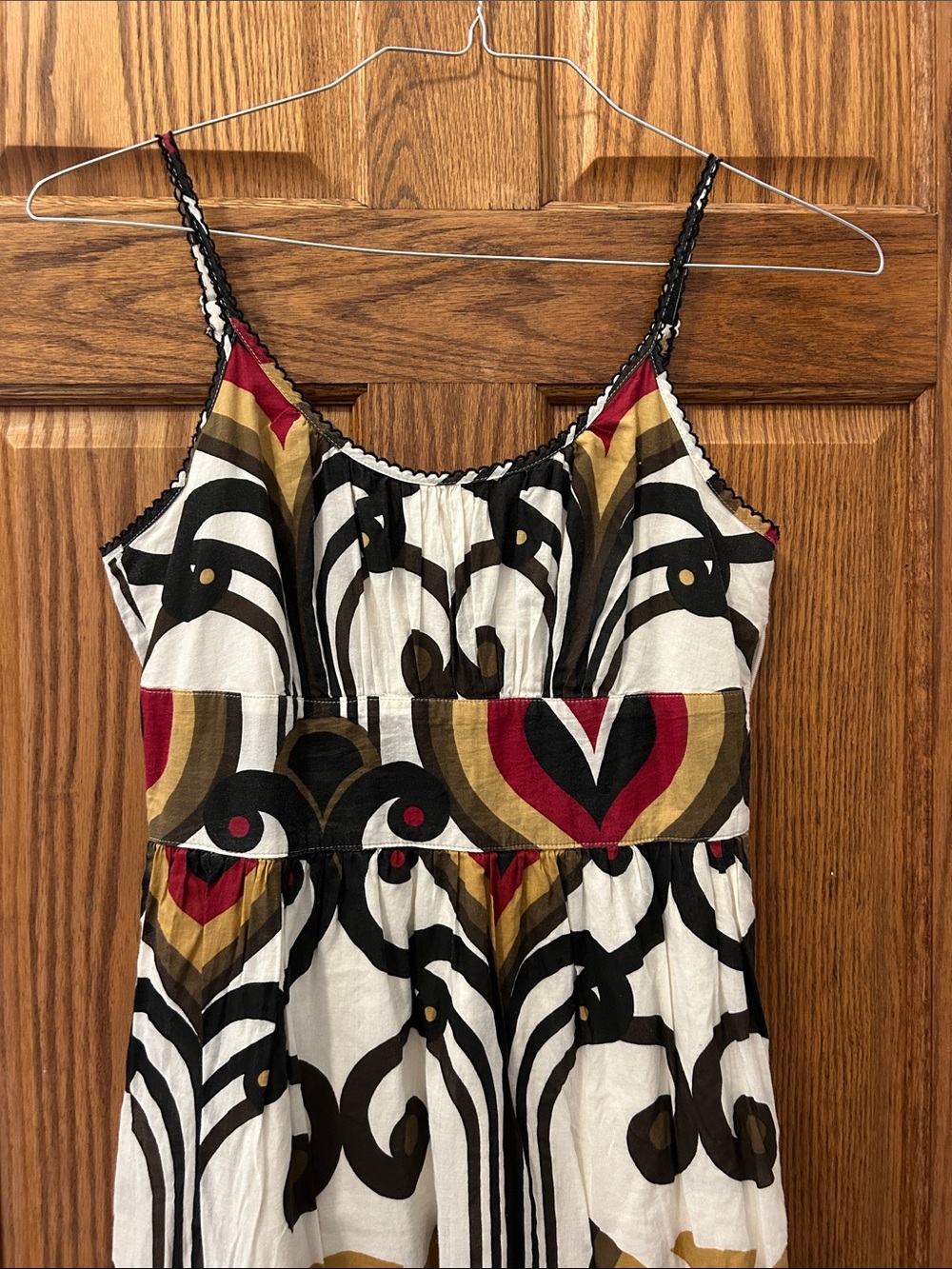 GAP Spaghetti-Strap Mini Dress in Black, Cream, Red & Gold image 2